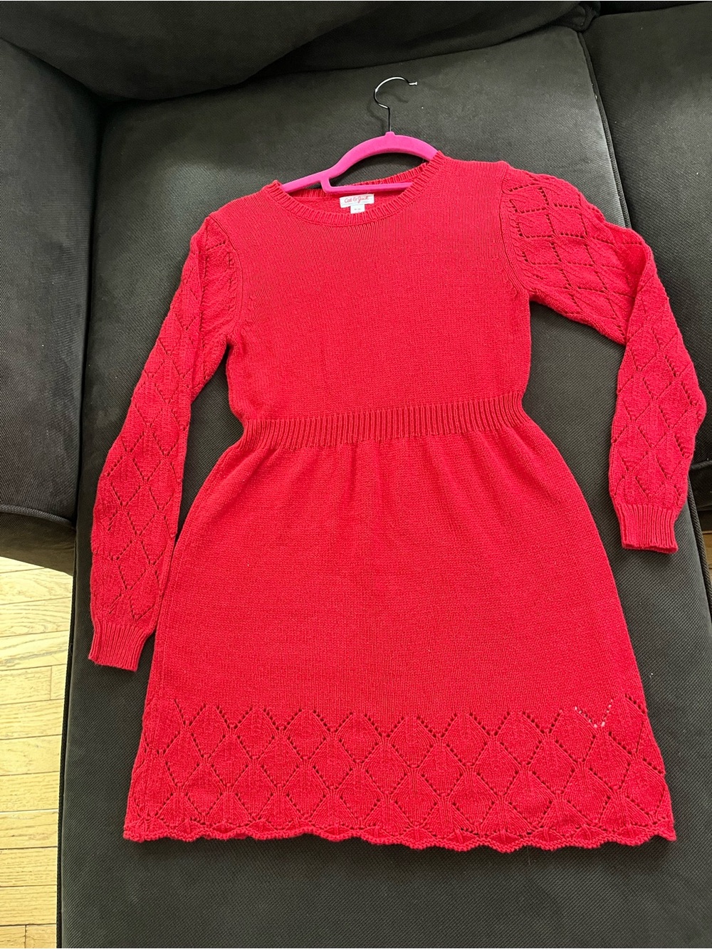 Cat & Jack Bright Red Knit Diamond-Detail Girls Dress